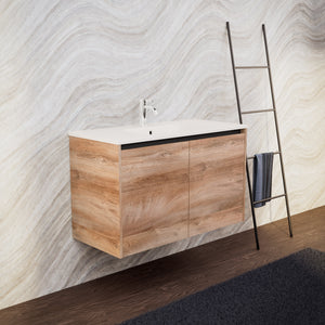 Inda - Mobile bagno L.100 con lavabo opaco / Rovere naturale 2 ante - Zaffiro