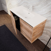 Inda - Mobile bagno L.100 con lavabo opaco / Rovere naturale 2 ante - Zaffiro