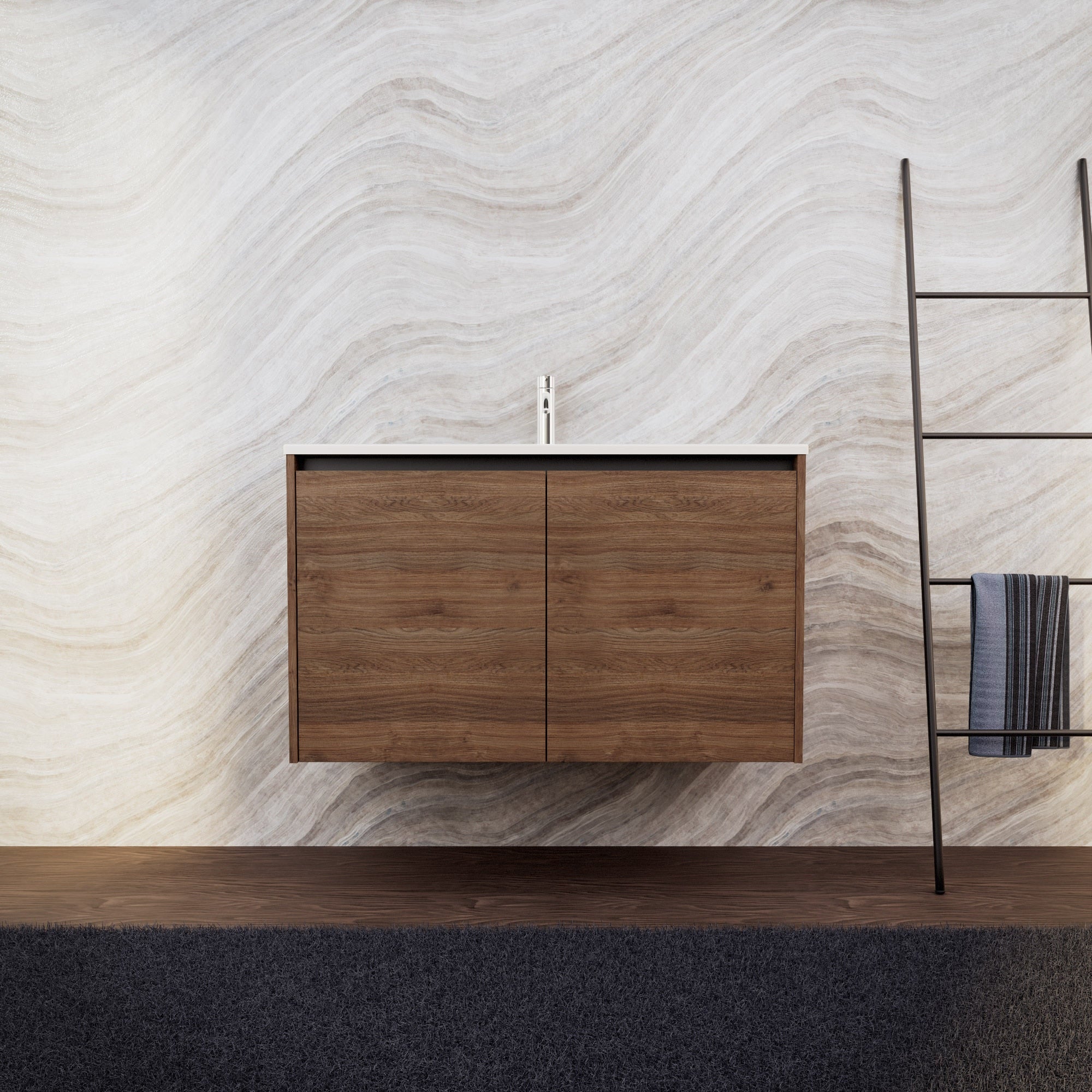 Inda - Mobile bagno L.100 con lavabo opaco / Rovere castano 2 ante - Zaffiro