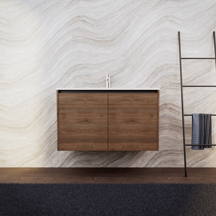 Inda - Mobile bagno L.100 con lavabo opaco / Rovere castano 2 ante - Zaffiro