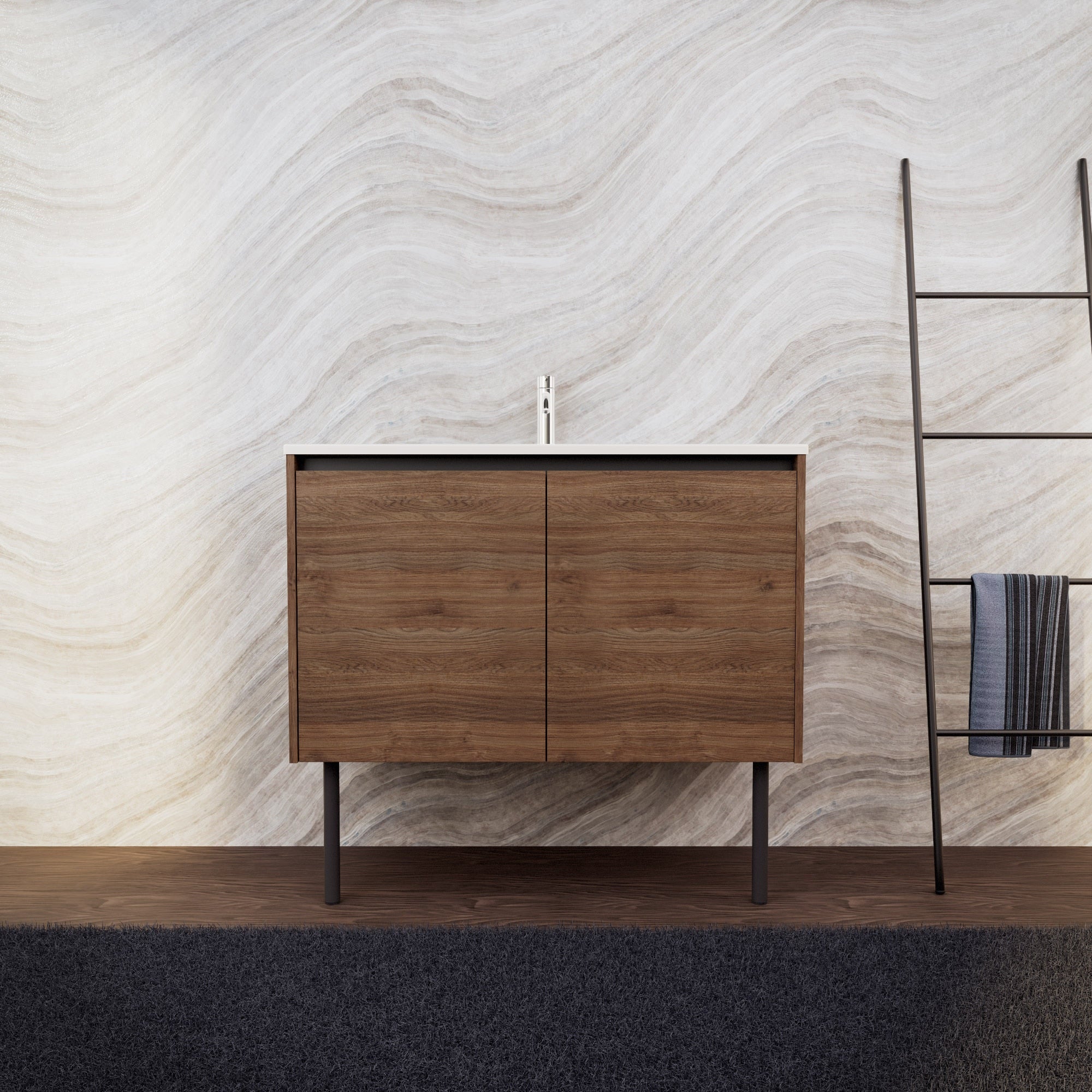 Inda - Mobile bagno L.100 con lavabo opaco / Rovere castano 2 ante - Zaffiro