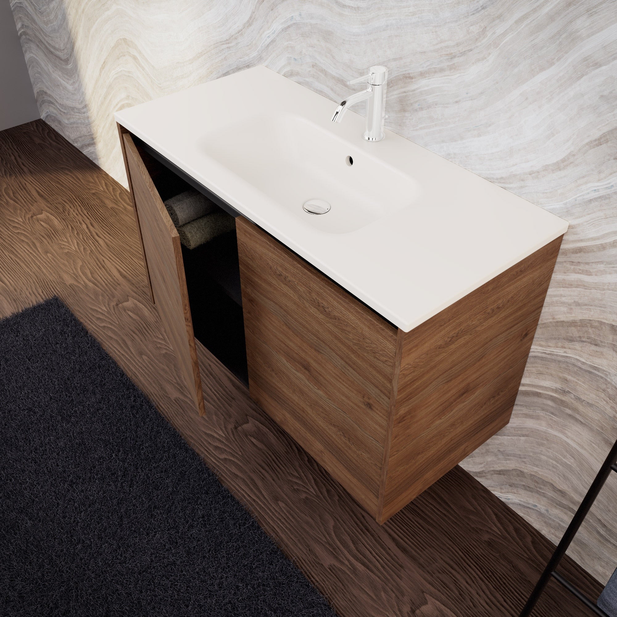 Inda - Mobile bagno L.100 con lavabo opaco / Rovere castano 2 ante - Zaffiro