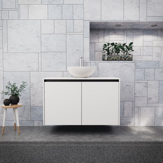 Inda - Mobile bagno L.100 con lavabo in appoggio / Bianco opaco 2 ante - Zaffiro