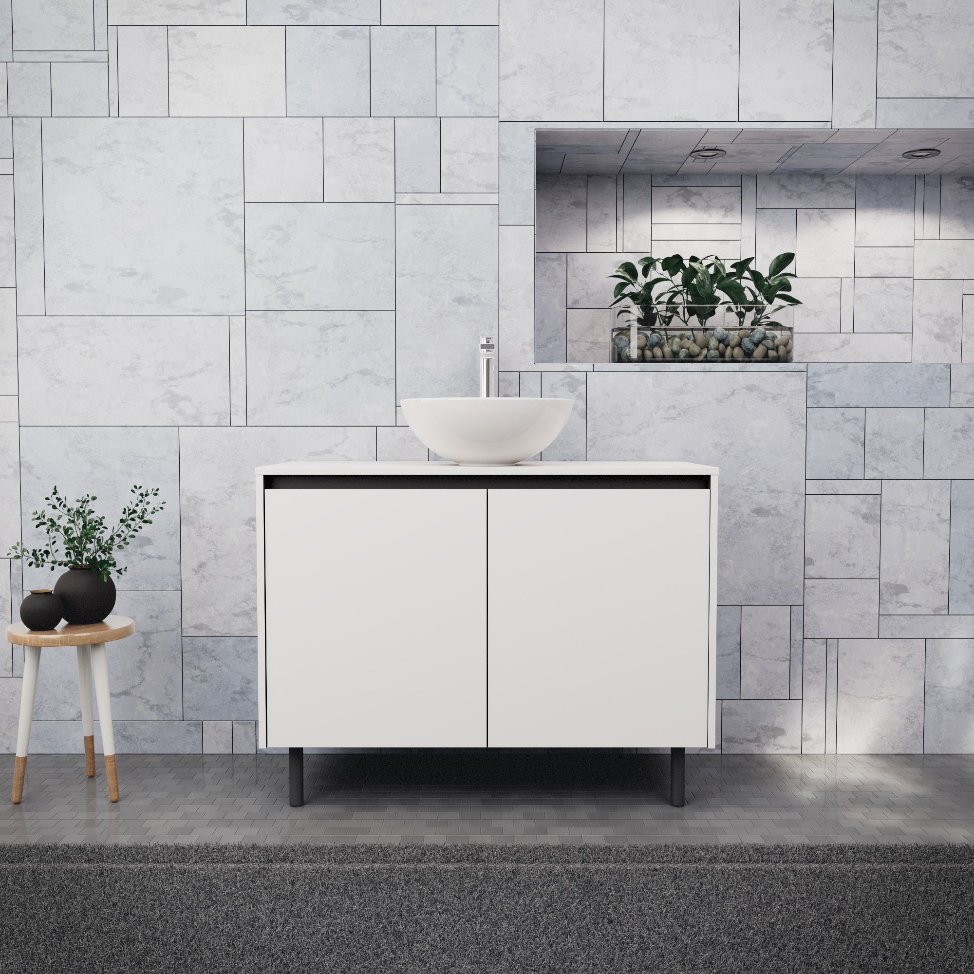 Inda - Mobile bagno L.100 con lavabo in appoggio / Bianco opaco 2 ante - Zaffiro