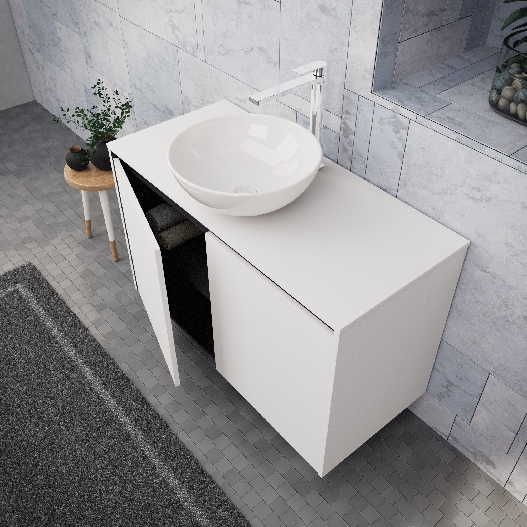 Inda - Mobile bagno L.100 con lavabo in appoggio / Bianco opaco 2 ante - Zaffiro