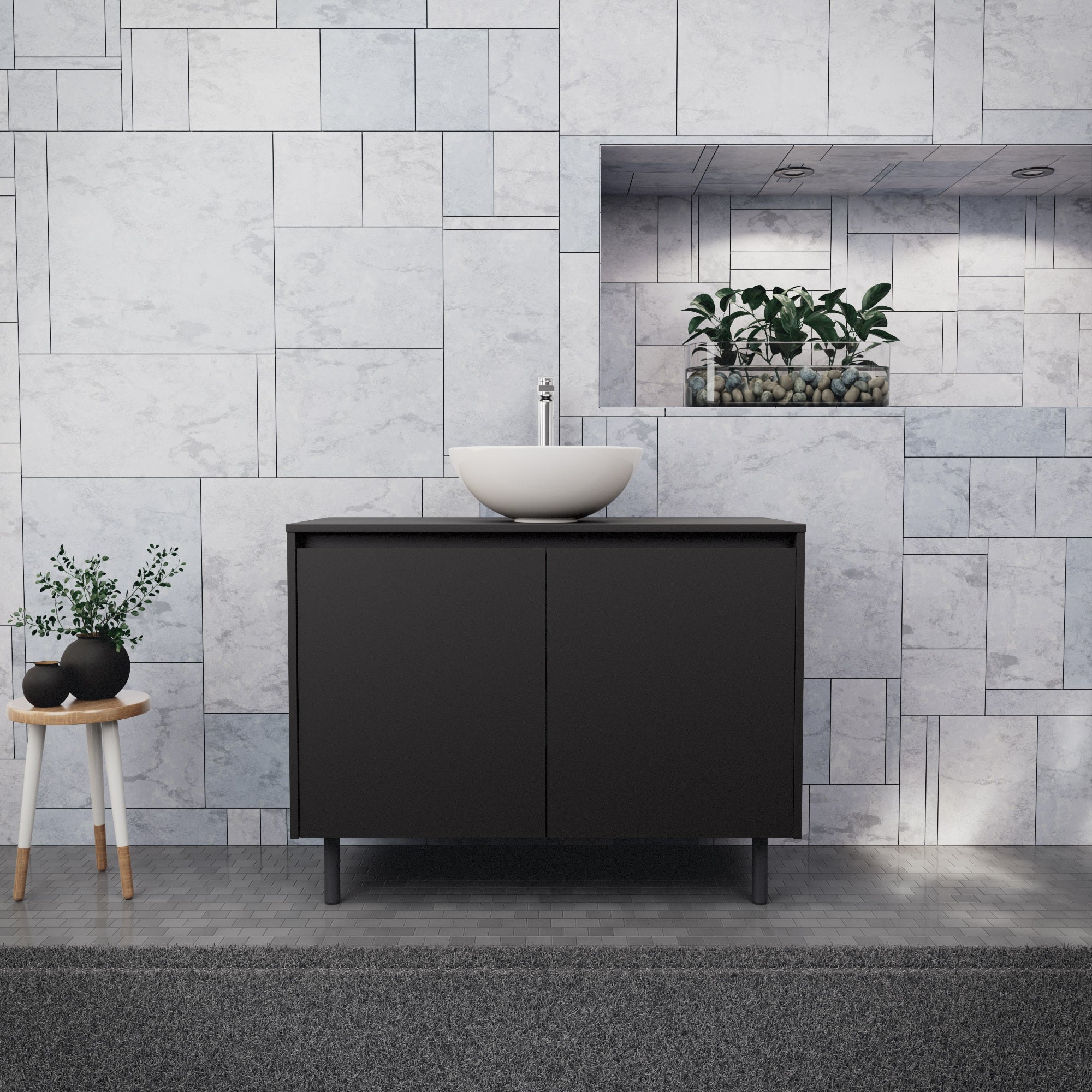 Inda - Mobile bagno L.100 con lavabo in appoggio / Nero opaco 2 ante - Zaffiro