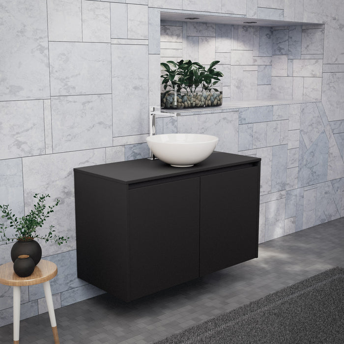 Inda - Mobile bagno L.100 con lavabo in appoggio / Nero opaco 2 ante - Zaffiro