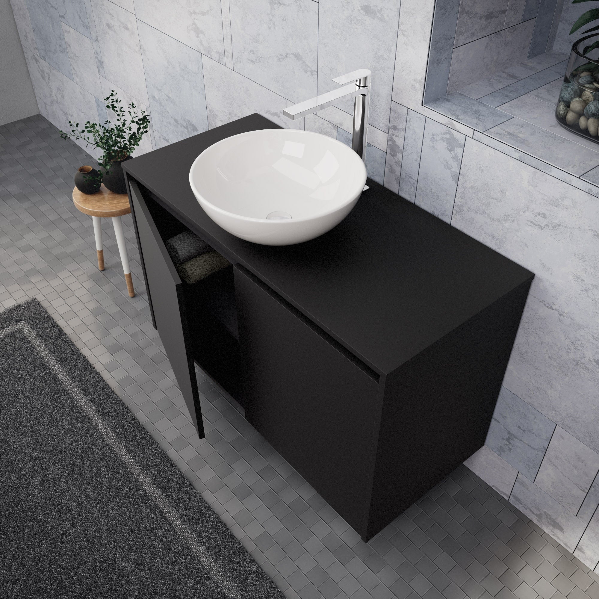 Inda - Mobile bagno L.100 con lavabo in appoggio / Nero opaco 2 ante - Zaffiro