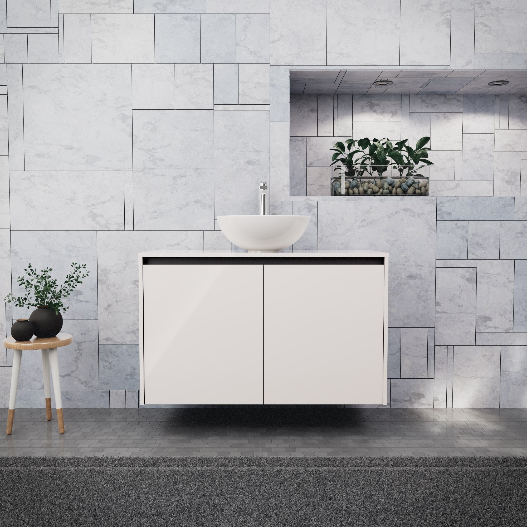 Inda - Mobile bagno L.100 con lavabo in appoggio / Bianco lucido 2 ante - Zaffiro