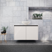 Inda - Mobile bagno L.100 con lavabo in appoggio / Bianco lucido 2 ante - Zaffiro