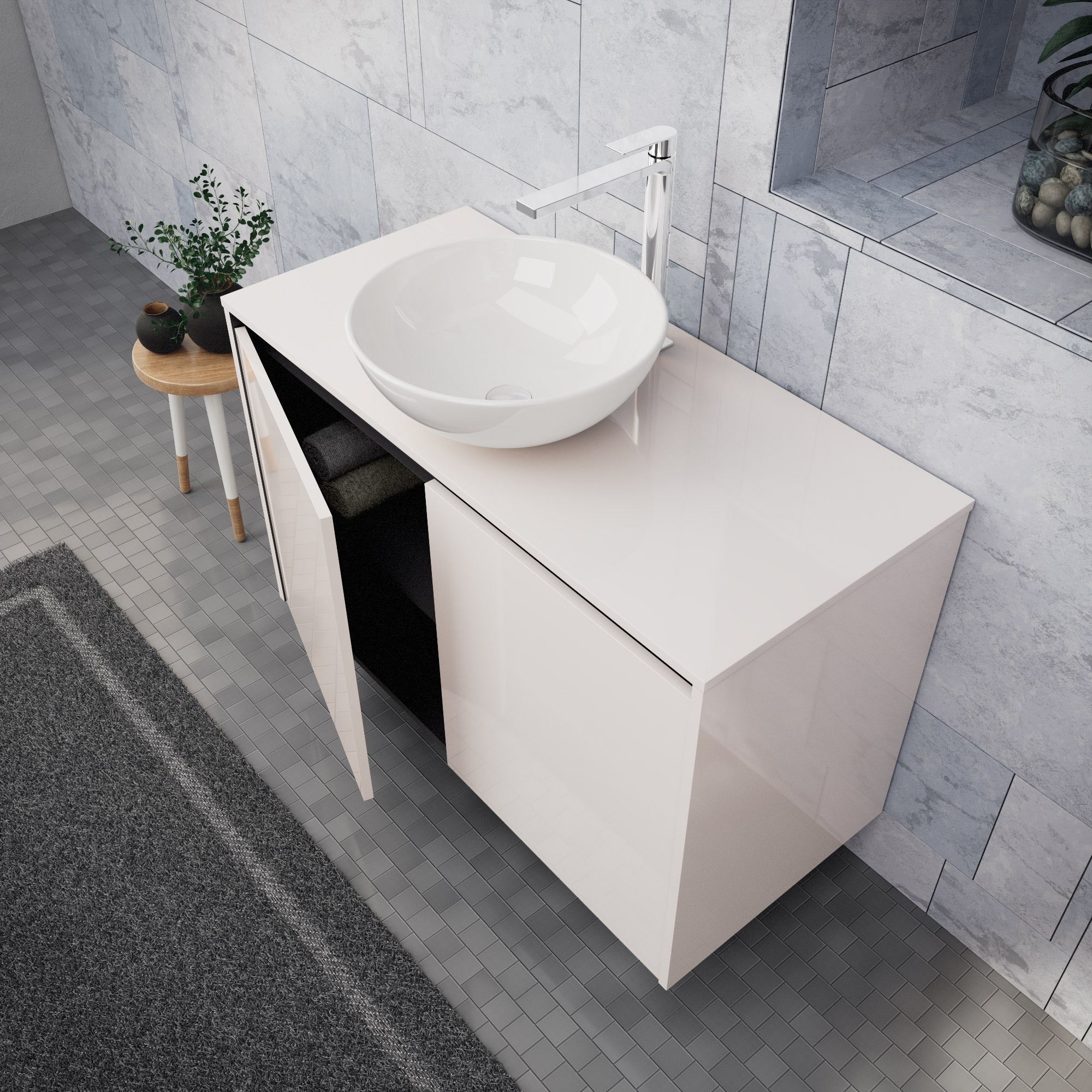 Inda - Mobile bagno L.100 con lavabo in appoggio / Bianco lucido 2 ante - Zaffiro