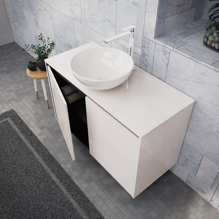 Inda - Mobile bagno L.100 con lavabo in appoggio / Bianco lucido 2 ante - Zaffiro