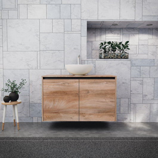 Inda - Mobile bagno L.100 con lavabo in appoggio / Rovere naturale 2 ante - Zaffiro