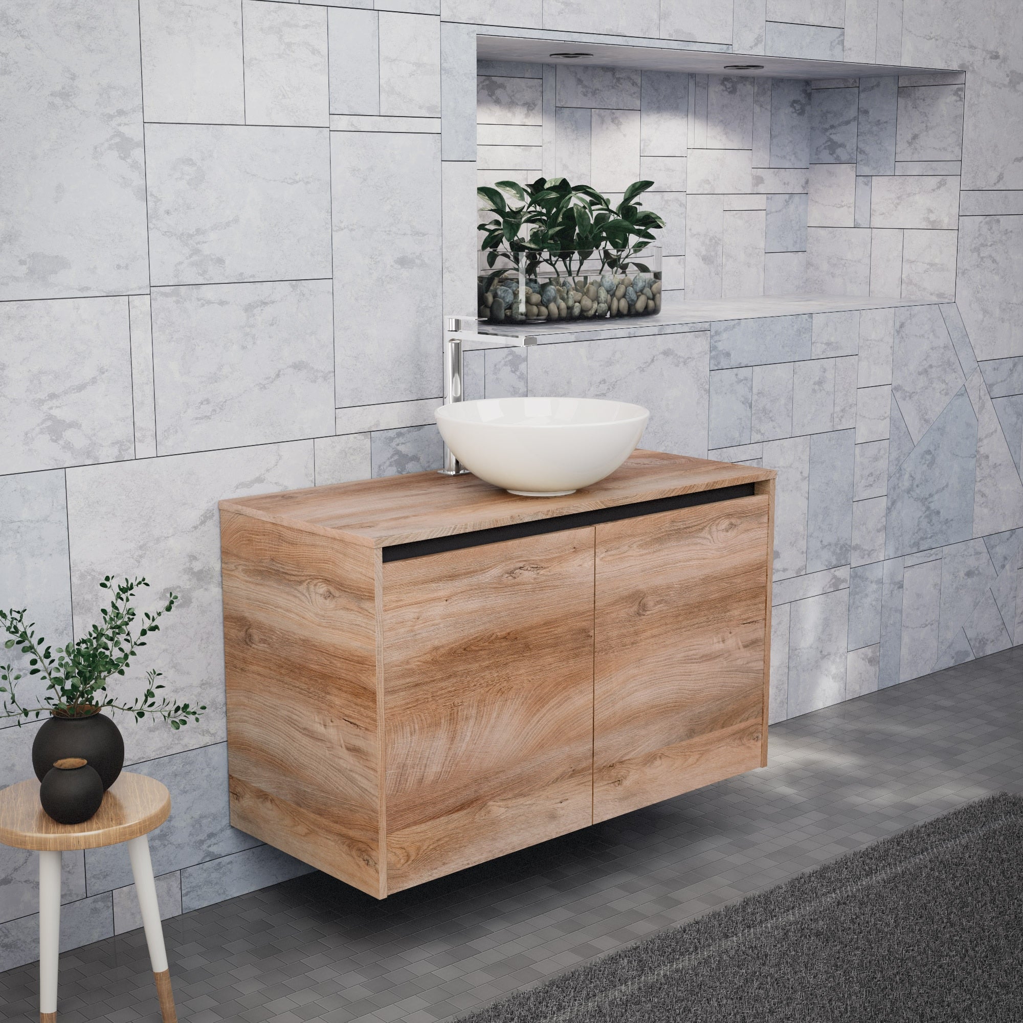 Inda - Mobile bagno L.100 con lavabo in appoggio / Rovere naturale 2 ante - Zaffiro