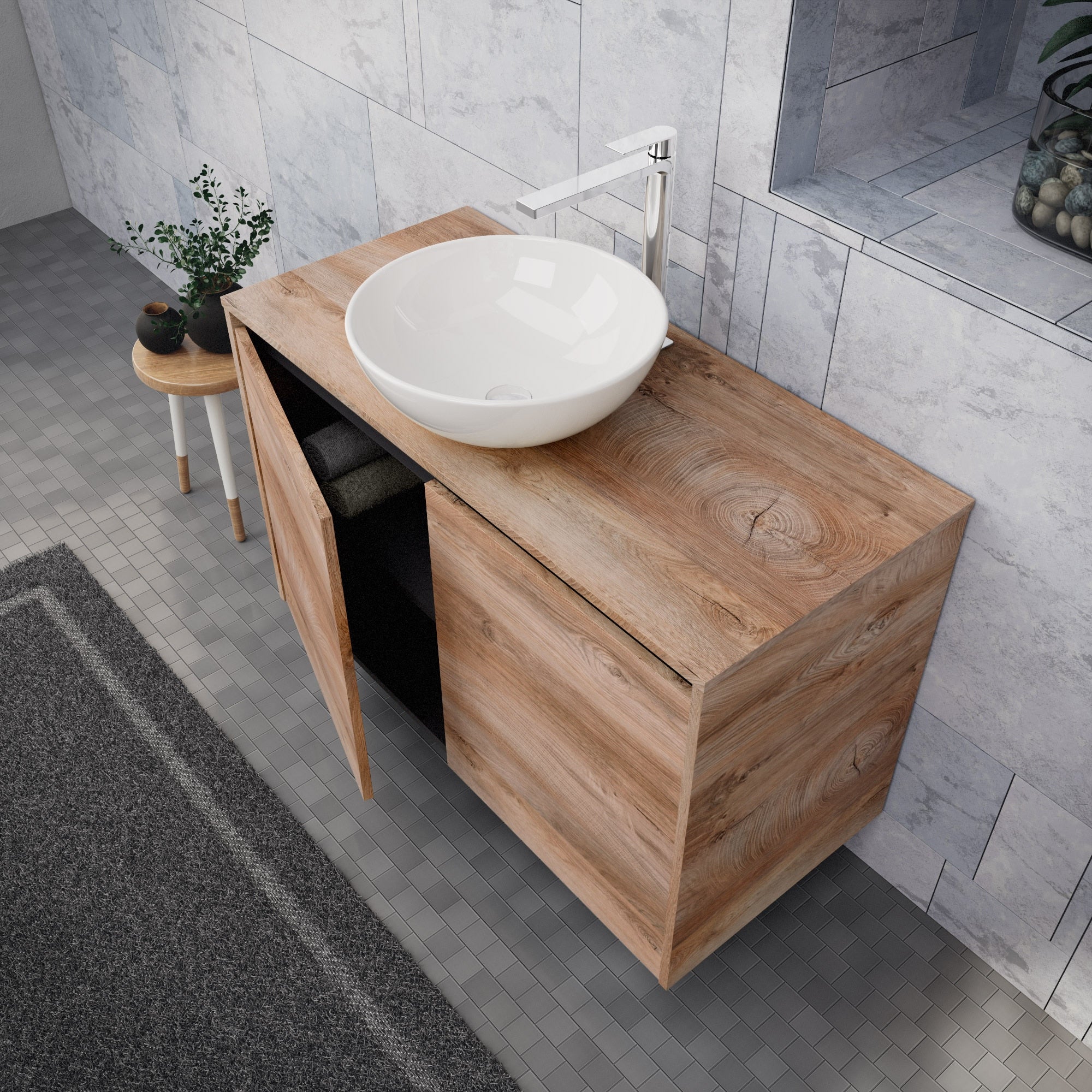 Inda - Mobile bagno L.100 con lavabo in appoggio / Rovere naturale 2 ante - Zaffiro
