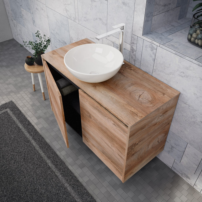 Inda - Mobile bagno L.100 con lavabo in appoggio / Rovere naturale 2 ante - Zaffiro