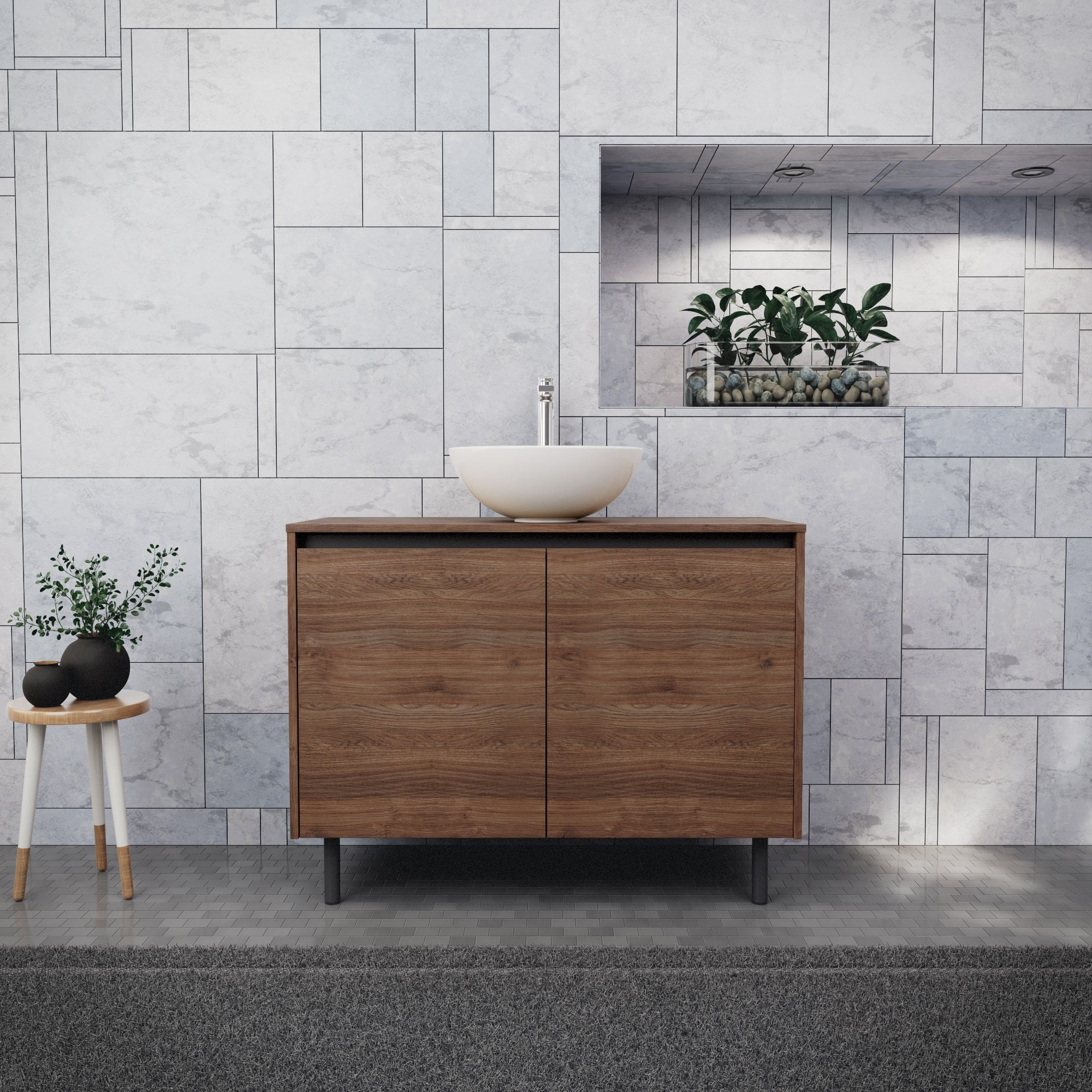 Inda - Mobile bagno L.100 con lavabo in appoggio / Rovere castano 2 ante - Zaffiro