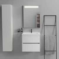 Inda - Mobile bagno 2 cassetti L.60 con lavabo specchio illuminato - Bianco opaco