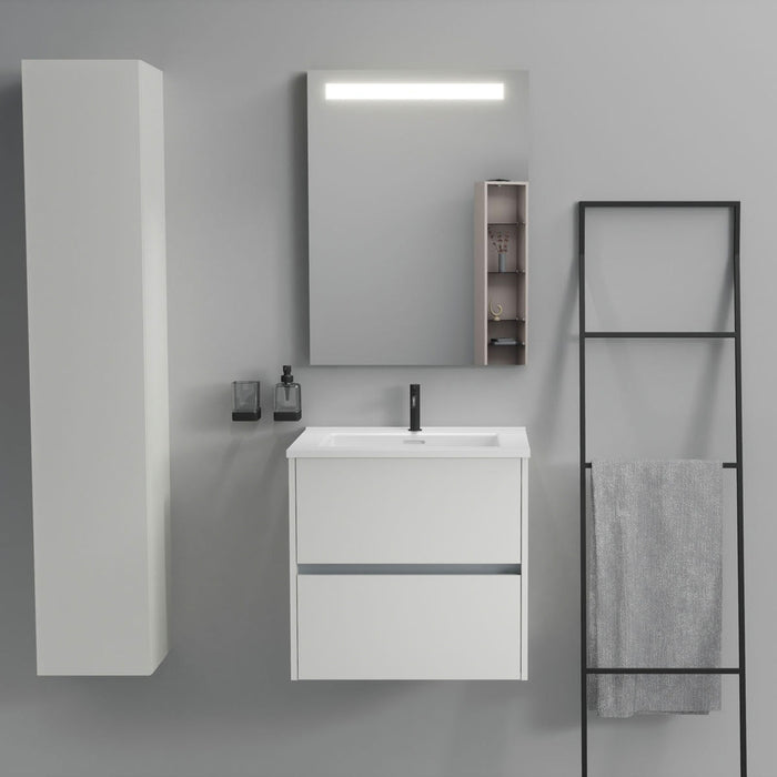 Inda - Mobile bagno 2 cassetti L.60 con lavabo specchio illuminato - Bianco opaco