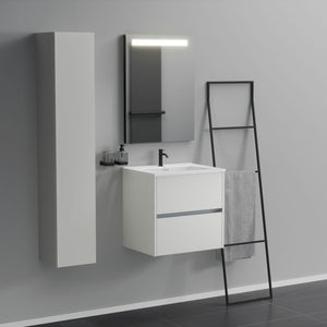 Inda - Mobile bagno 2 cassetti L.60 con lavabo specchio illuminato - Bianco opaco