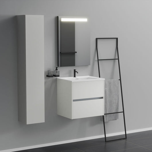 Inda - Mobile bagno 2 cassetti L.60 con lavabo specchio illuminato - Bianco opaco