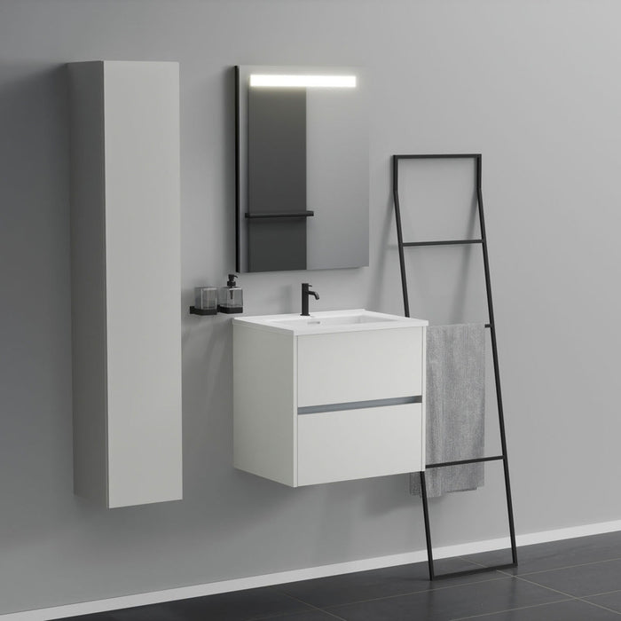 Inda - Mobile bagno 2 cassetti L.60 con lavabo specchio illuminato - Bianco opaco