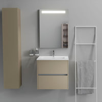 Inda - Mobile bagno 2 cassetti L.60 con lavabo specchio illuminato - Terra di luna opaco