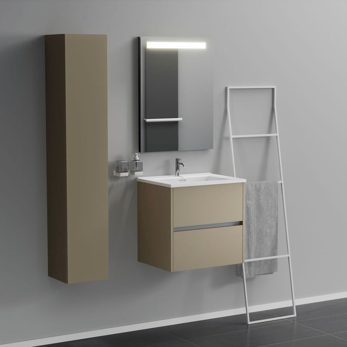 Inda - Mobile bagno 2 cassetti L.60 con lavabo specchio illuminato - Terra di luna opaco