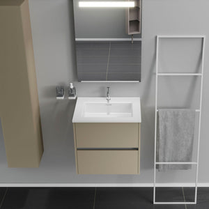 Inda - Mobile bagno 2 cassetti L.60 con lavabo specchio illuminato - Terra di luna opaco