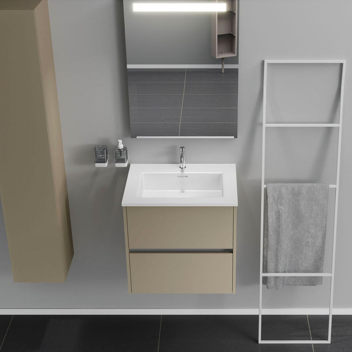 Inda - Mobile bagno 2 cassetti L.60 con lavabo specchio illuminato - Terra di luna opaco