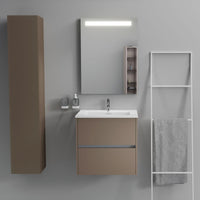 Inda - Mobile bagno 2 cassetti L.60 con lavabo specchio illuminato - Visone opaco