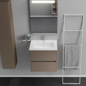 Inda - Mobile bagno 2 cassetti L.60 con lavabo specchio illuminato - Visone opaco