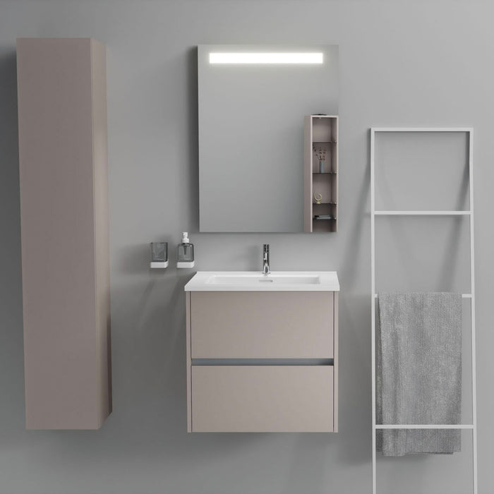 Inda - Mobile bagno 2 cassetti L.60 con lavabo specchio illuminato - Avorio opaco