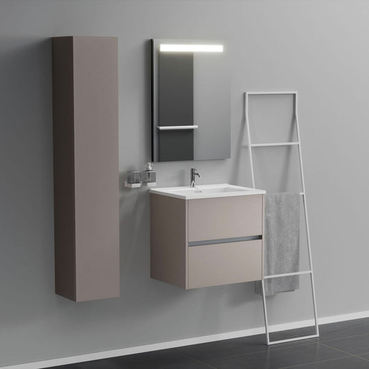 Inda - Mobile bagno 2 cassetti L.60 con lavabo specchio illuminato - Avorio opaco