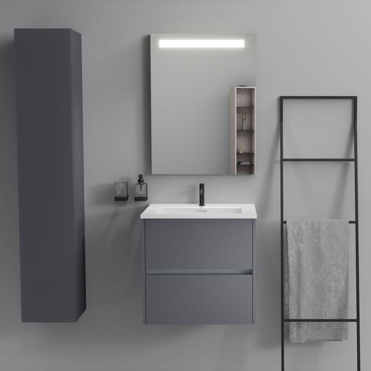 Inda - Mobile bagno 2 cassetti L.60 con lavabo specchio illuminato - Titanio opaco