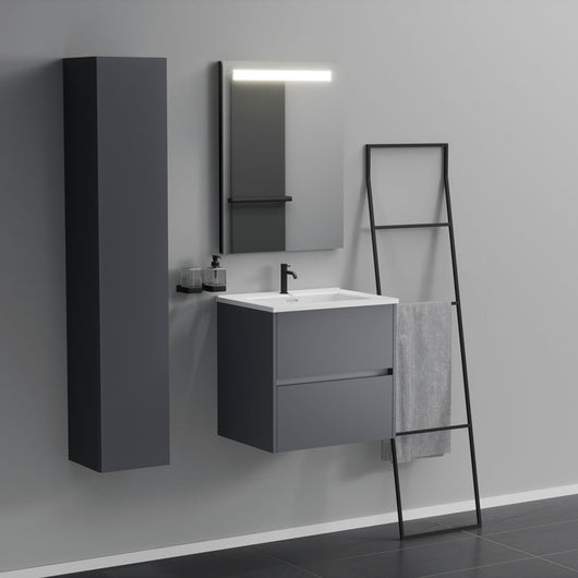 Inda - Mobile bagno 2 cassetti L.60 con lavabo specchio illuminato - Titanio opaco