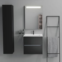 Inda - Mobile bagno 2 cassetti L.60 con lavabo specchio illuminato - Nero opaco