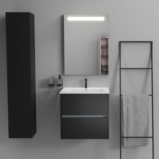 Inda - Mobile bagno 2 cassetti L.60 con lavabo specchio illuminato - Nero opaco