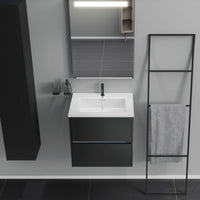 Inda - Mobile bagno 2 cassetti L.60 con lavabo specchio illuminato - Nero opaco