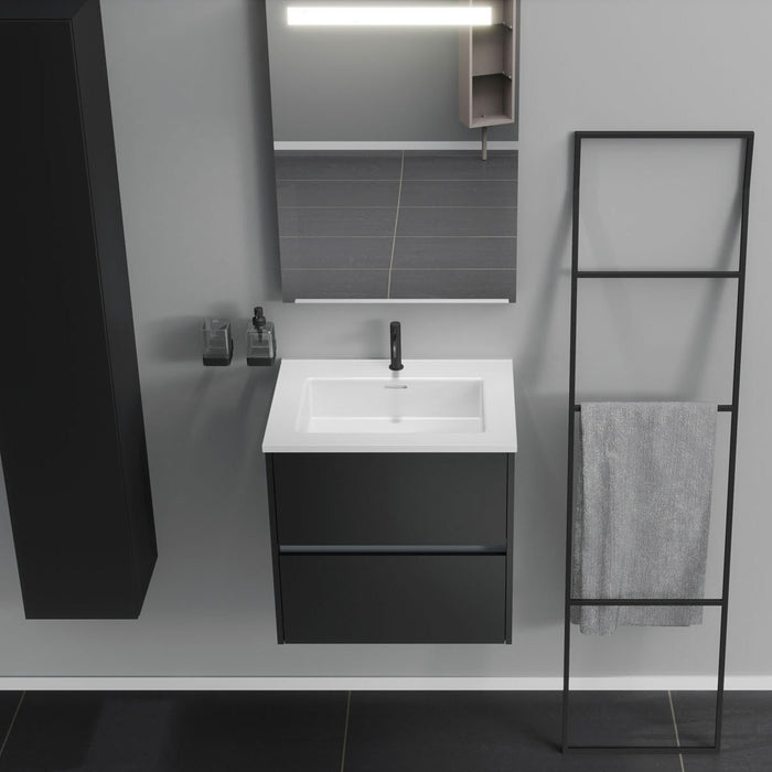 Inda - Mobile bagno 2 cassetti L.60 con lavabo specchio illuminato - Nero opaco