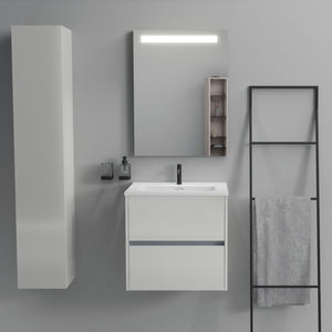 Inda - Mobile bagno 2 cassetti L.60 con lavabo specchio illuminato - Bianco lucido
