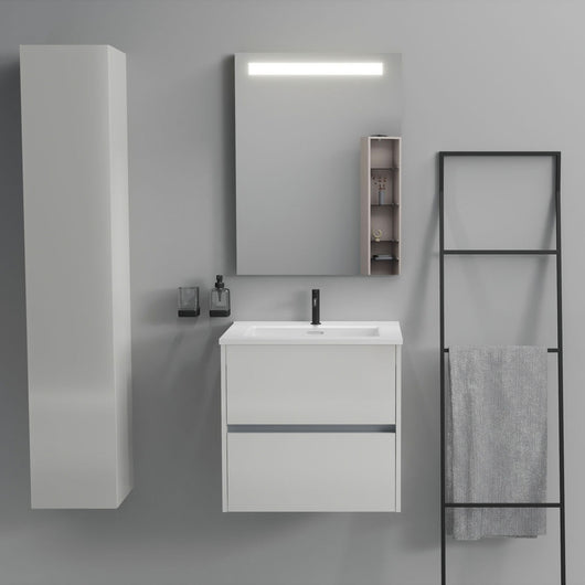 Inda - Mobile bagno 2 cassetti L.60 con lavabo specchio illuminato - Bianco lucido