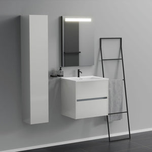 Inda - Mobile bagno 2 cassetti L.60 con lavabo specchio illuminato - Bianco lucido