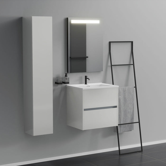 Inda - Mobile bagno 2 cassetti L.60 con lavabo specchio illuminato - Bianco lucido