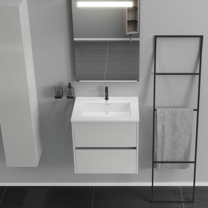 Inda - Mobile bagno 2 cassetti L.60 con lavabo specchio illuminato - Bianco lucido