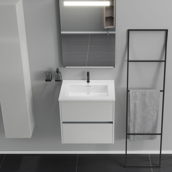 Inda - Mobile bagno 2 cassetti L.60 con lavabo specchio illuminato - Bianco lucido