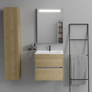 Inda - Mobile bagno 2 cassetti L.60 con lavabo specchio illuminato - Rovere naturale