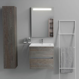 Inda - Mobile bagno 2 cassetti L.60 con lavabo specchio illuminato - Olmo fumè
