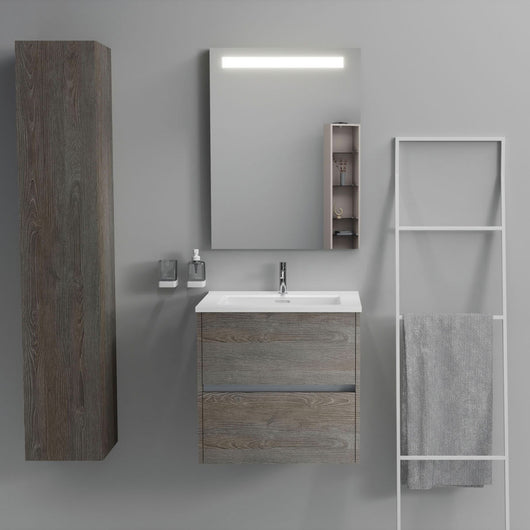 Inda - Mobile bagno 2 cassetti L.60 con lavabo specchio illuminato - Olmo fumè