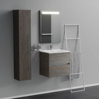 Inda - Mobile bagno 2 cassetti L.60 con lavabo specchio illuminato - Olmo fumè